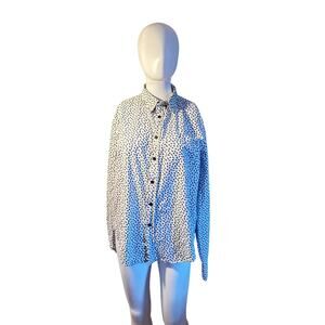 Eighth Avenue White Button Down Shirt Medium Navy Floral Print 100% Cotton